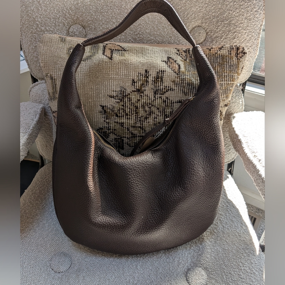 NWT Oliveve Lucia Hobo Chocolate Brown Italian Buffalo Cowhide - Picture 2 of 7